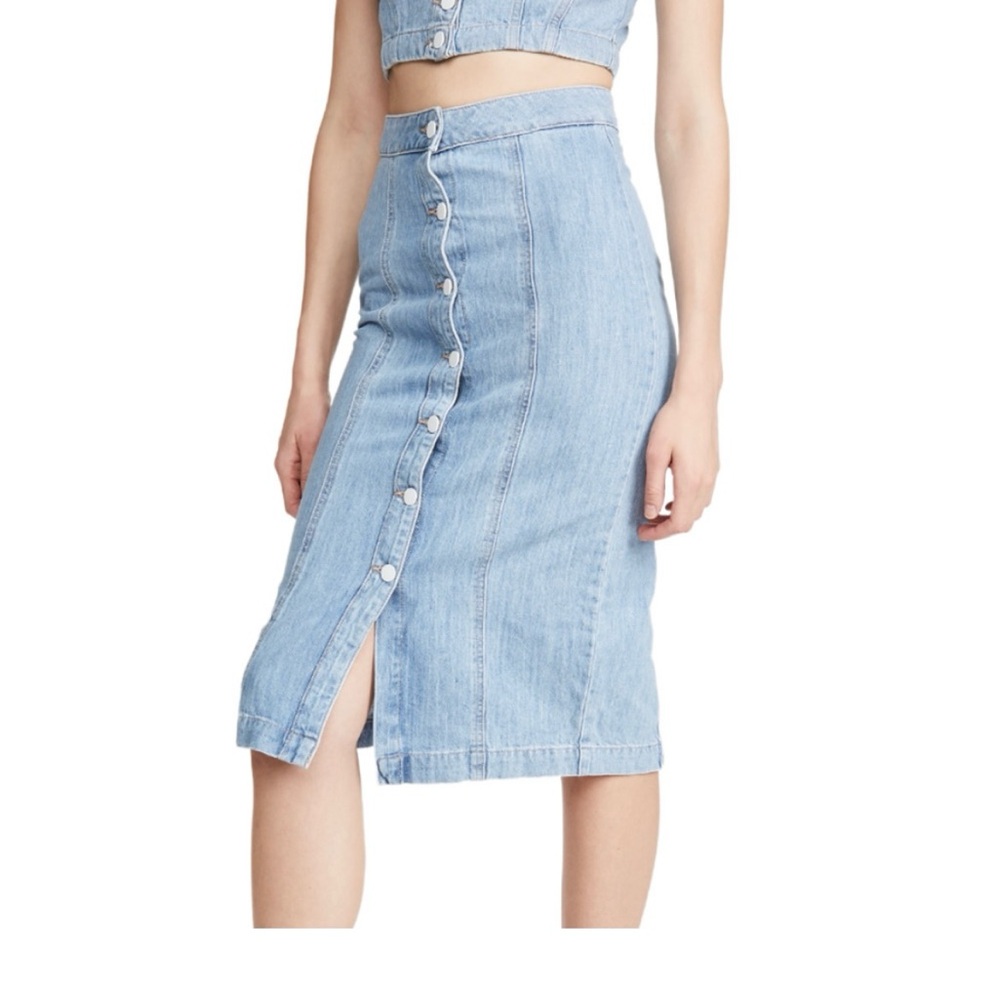 DL1961 Skirt Jeanne Denim Midi High Rise Button Ronda Blue White S